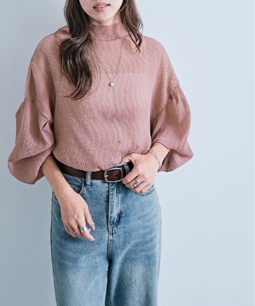 kirakiraShop(キラキラショップ)の「ランダム プリーツ シアー ボトルネック ブラウス(シャツ/ブラウス・レディース・ベージュ/ブラック/グレー/ピンクベージュ・FREE)」の20枚目の写真