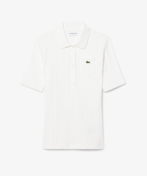 LACOSTE（ラコステ）の「透かし編みブランドネームロゴニットポロシャツ（ポロシャツ・レディース・オフホワイト/ライトピンク・34/36/38/40）」の2枚目の写真