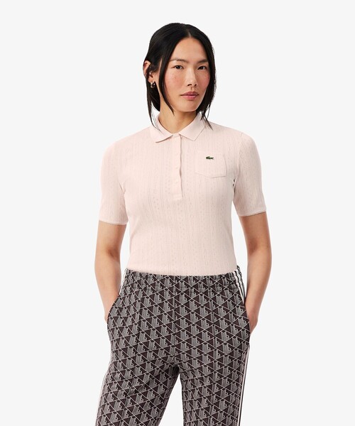 LACOSTE（ラコステ）の「透かし編みブランドネームロゴニットポロシャツ（ポロシャツ・レディース・オフホワイト/ライトピンク・34/36/38/40）」の4枚目の写真