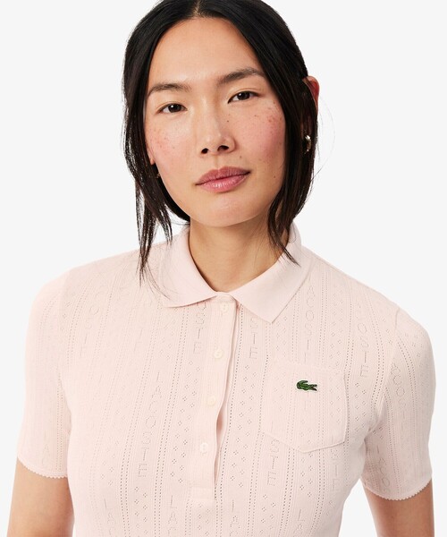 LACOSTE（ラコステ）の「透かし編みブランドネームロゴニットポロシャツ（ポロシャツ・レディース・オフホワイト/ライトピンク・34/36/38/40）」の5枚目の写真