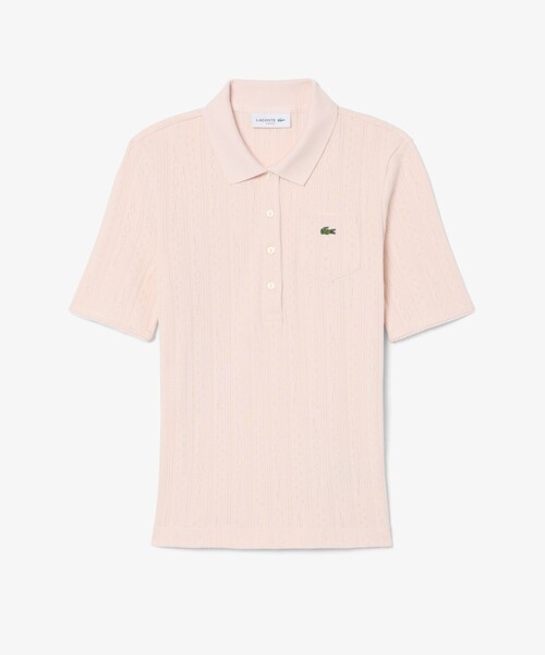 LACOSTE（ラコステ）の「透かし編みブランドネームロゴニットポロシャツ（ポロシャツ・レディース・オフホワイト/ライトピンク・34/36/38/40）」の7枚目の写真