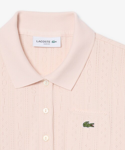 LACOSTE（ラコステ）の「透かし編みブランドネームロゴニットポロシャツ（ポロシャツ・レディース・オフホワイト/ライトピンク・34/36/38/40）」の8枚目の写真