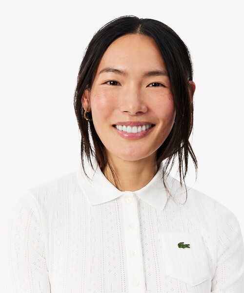 LACOSTE（ラコステ）の「透かし編みブランドネームロゴニットポロシャツ（ポロシャツ・レディース・オフホワイト/ライトピンク・34/36/38/40）」の11枚目の写真