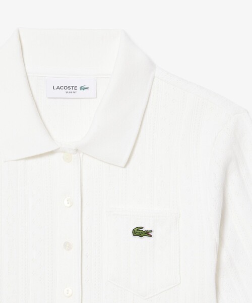 LACOSTE（ラコステ）の「透かし編みブランドネームロゴニットポロシャツ（ポロシャツ・レディース・オフホワイト/ライトピンク・34/36/38/40）」の14枚目の写真