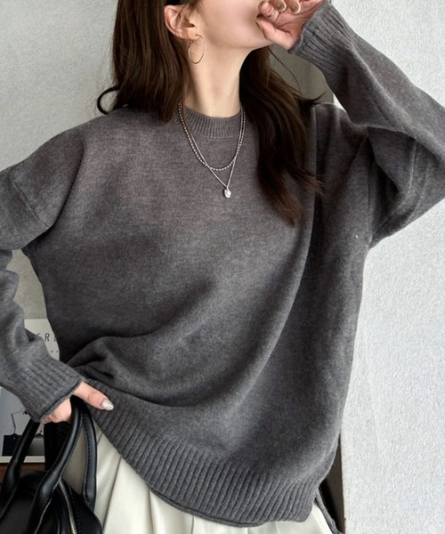 Eclat one(エクラワン)の「【Eclat one】ドロップショルダー クルーネック ルーズ ニットセーター(ニット/セーター・レディース・アイボリー/チャコールグレー/レッド/モスグリーン・FREE)」の3枚目の写真