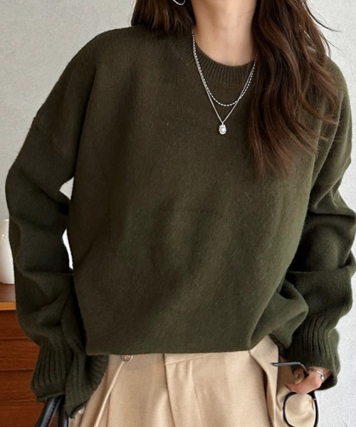 Eclat one(エクラワン)の「【Eclat one】ドロップショルダー クルーネック ルーズ ニットセーター(ニット/セーター・レディース・アイボリー/チャコールグレー/レッド/モスグリーン・FREE)」の18枚目の写真