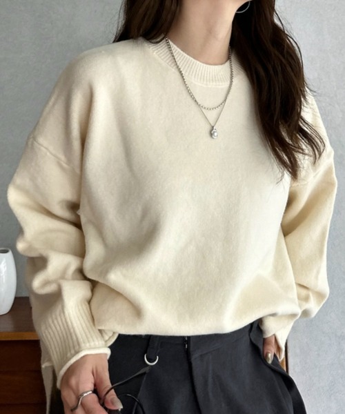 Eclat one(エクラワン)の「【Eclat one】ドロップショルダー クルーネック ルーズ ニットセーター(ニット/セーター・レディース・アイボリー/チャコールグレー/レッド/モスグリーン・FREE)」の9枚目の写真