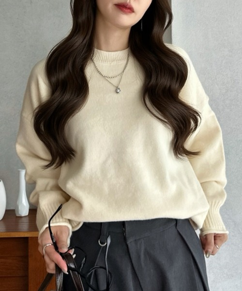 Eclat one(エクラワン)の「【Eclat one】ドロップショルダー クルーネック ルーズ ニットセーター(ニット/セーター・レディース・アイボリー/チャコールグレー/レッド/モスグリーン・FREE)」の10枚目の写真