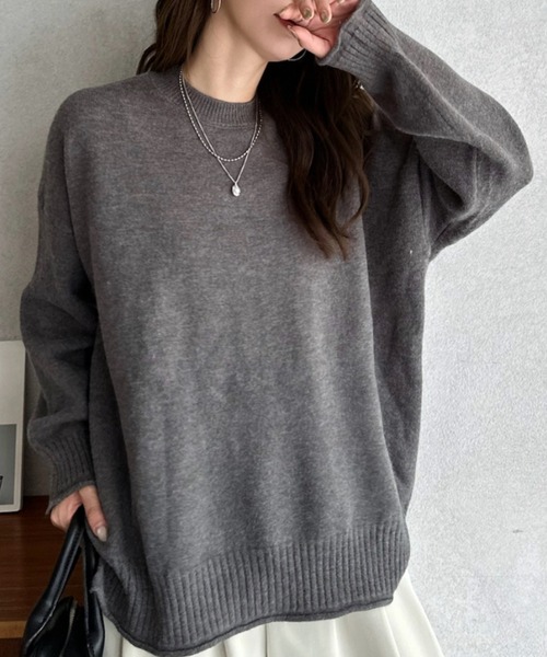 Eclat one(エクラワン)の「【Eclat one】ドロップショルダー クルーネック ルーズ ニットセーター(ニット/セーター・レディース・アイボリー/チャコールグレー/レッド/モスグリーン・FREE)」の12枚目の写真
