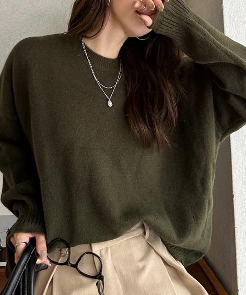 Eclat one(エクラワン)の「【Eclat one】ドロップショルダー クルーネック ルーズ ニットセーター(ニット/セーター・レディース・アイボリー/チャコールグレー/レッド/モスグリーン・FREE)」の17枚目の写真