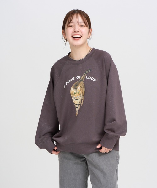meeny miny(ミーニーマイニー)の「【よそんちの猫】キジトラ ラメプルオーバー(スウェット・レディース・チャコールグレー/ベージュ・S-M)」の8枚目の写真