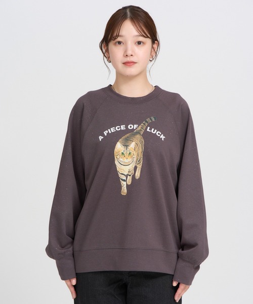 meeny miny(ミーニーマイニー)の「【よそんちの猫】キジトラ ラメプルオーバー(スウェット・レディース・チャコールグレー/ベージュ・S-M)」の19枚目の写真