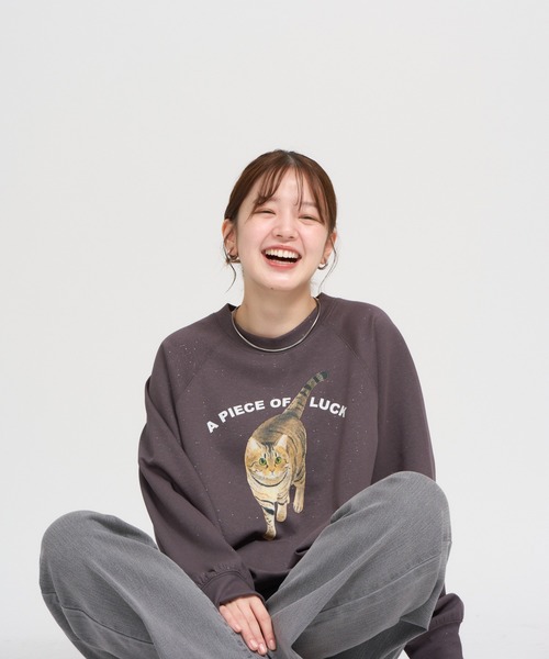 meeny miny(ミーニーマイニー)の「【よそんちの猫】キジトラ ラメプルオーバー(スウェット・レディース・チャコールグレー/ベージュ・S-M)」の3枚目の写真