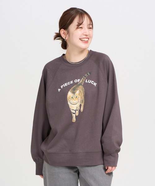 meeny miny(ミーニーマイニー)の「【よそんちの猫】キジトラ ラメプルオーバー(スウェット・レディース・チャコールグレー/ベージュ・S-M)」の6枚目の写真