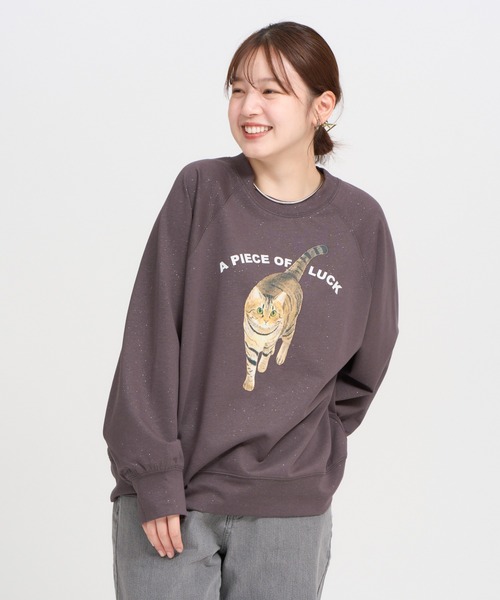 meeny miny(ミーニーマイニー)の「【よそんちの猫】キジトラ ラメプルオーバー(スウェット・レディース・チャコールグレー/ベージュ・S-M)」の7枚目の写真
