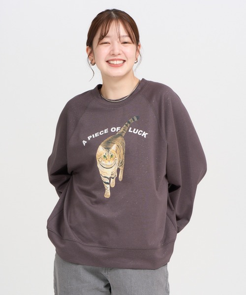 meeny miny(ミーニーマイニー)の「【よそんちの猫】キジトラ ラメプルオーバー(スウェット・レディース・チャコールグレー/ベージュ・S-M)」の4枚目の写真