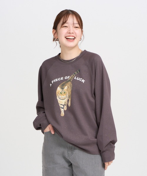 meeny miny(ミーニーマイニー)の「【よそんちの猫】キジトラ ラメプルオーバー(スウェット・レディース・チャコールグレー/ベージュ・S-M)」の5枚目の写真