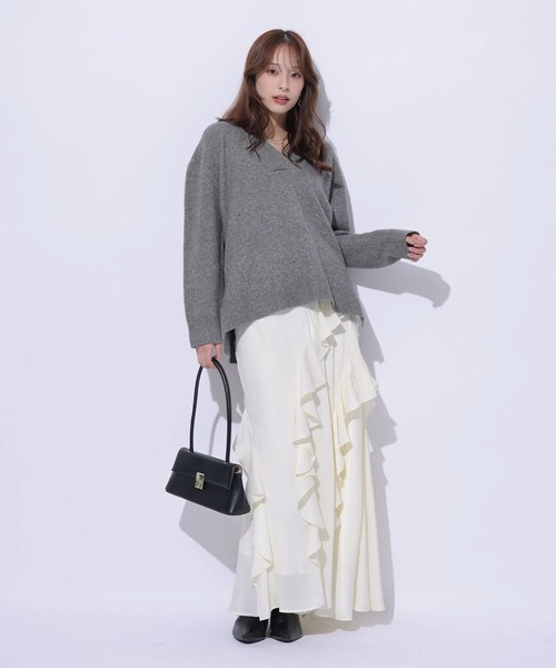 Mystrada（マイストラーダ）の「アシメラッフルナロースカート（スカート・レディース・チャコールグレー/オフホワイト/ピンクベージュ・38/36/34）」の11枚目の写真