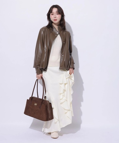 Mystrada（マイストラーダ）の「アシメラッフルナロースカート（スカート・レディース・チャコールグレー/オフホワイト/ピンクベージュ・38/36/34）」の14枚目の写真