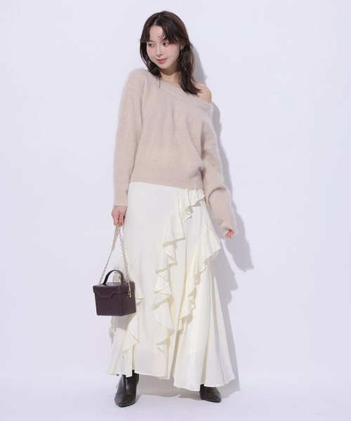 Mystrada（マイストラーダ）の「アシメラッフルナロースカート（スカート・レディース・チャコールグレー/オフホワイト/ピンクベージュ・38/36/34）」の19枚目の写真