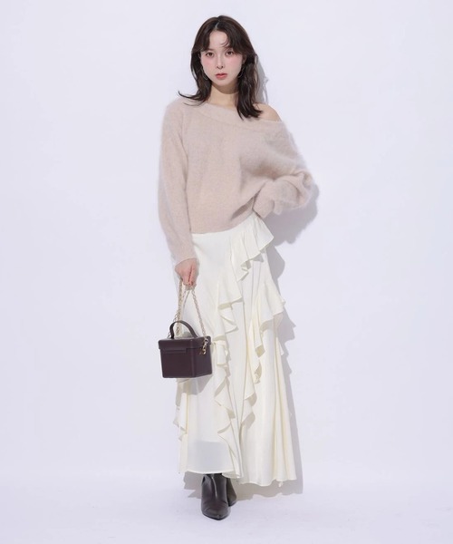Mystrada（マイストラーダ）の「アシメラッフルナロースカート（スカート・レディース・チャコールグレー/オフホワイト/ピンクベージュ・38/36/34）」の21枚目の写真