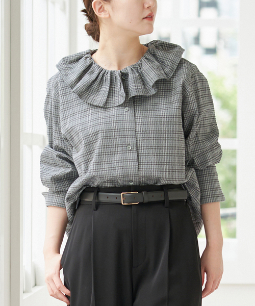 IENA(イエナ)の「MAISON GUILLEMETTE/メゾンギヨメット CHLOESCOTTISH SH シャツ(シャツ/ブラウス・レディース・グレー・FREE)」の1枚目の写真