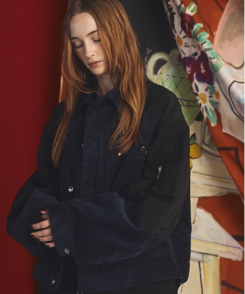MAISON SPECIAL（メゾンスペシャル）の「《UNISEX》コーデュロイドッキングプライムオーバーレイヤリングトラッカージャケット/Corduroy Docking Prime-Over Layering Trucker Jacket【MAISON SPECIAL/メゾンスペシャル】（ブルゾン・メンズ・ネイビー/バーガンディー/ブラック・2/0/1）」の13枚目の写真