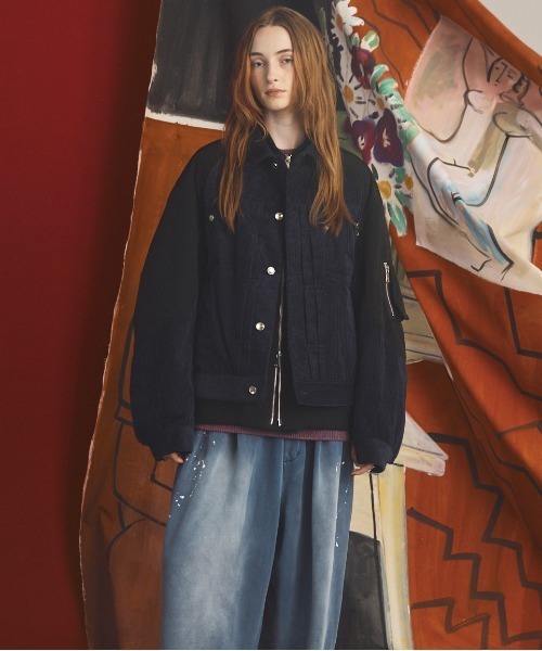 MAISON SPECIAL（メゾンスペシャル）の「《UNISEX》コーデュロイドッキングプライムオーバーレイヤリングトラッカージャケット/Corduroy Docking Prime-Over Layering Trucker Jacket【MAISON SPECIAL/メゾンスペシャル】（ブルゾン・メンズ・ネイビー/バーガンディー/ブラック・2/0/1）」の10枚目の写真