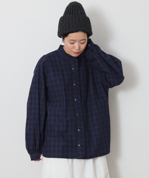 JOURNAL STANDARD LUXE(ジャーナルスタンダード ラックス)の「CLチェック フリルブラウス(シャツ/ブラウス・レディース・アイボリー/ネイビー・FREE)」の2枚目の写真