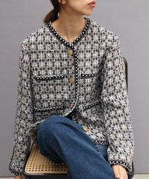 IENA（イエナ）の「《IENA 35TH》THE TWEED JACKET with LINTON（ノーカラージャケット）」