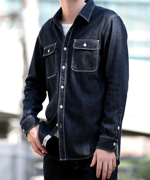Denime（ドゥニーム）の「デニムワークシャツ（シャツ/ブラウス・メンズ・ダークインディゴブルー/インディゴブルー・MEDIUM/SMALL/X-LARGE/LARGE）」の17枚目の写真