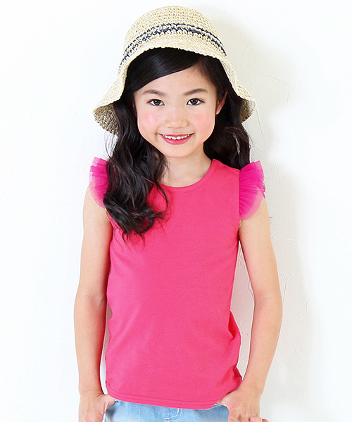 devirock（デビロック）の「チュール袖ノースリーブTシャツ（Tシャツ/カットソー・キッズ・ブラック/ピンク/ターコイズブルー/ネイビー/パープル/スモークピンク/グリーン系その他/ライトイエロー/レッド系その他/グレー系その他・100cm/120cm/110cm/160cm/130cm/140cm/150cm）」の9枚目の写真