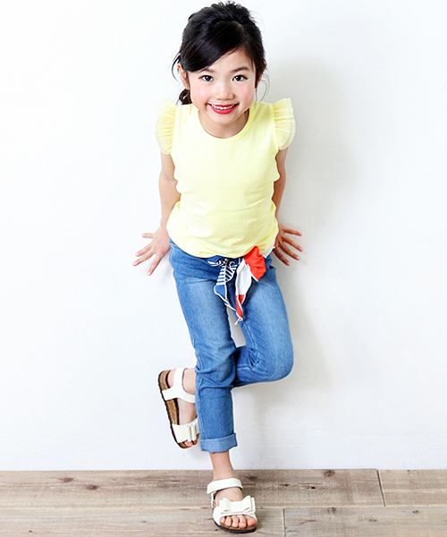 devirock（デビロック）の「チュール袖ノースリーブTシャツ（Tシャツ/カットソー・キッズ・ブラック/ピンク/ターコイズブルー/ネイビー/パープル/スモークピンク/グリーン系その他/ライトイエロー/レッド系その他/グレー系その他・100cm/120cm/110cm/160cm/130cm/140cm/150cm）」の13枚目の写真