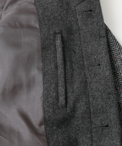 WORK NOT WORK URBAN RESEARCH（ワークノットワークアーバンリサーチ）の「WORK NOT WORK ハリスツイードポーチャーコート（ステンカラーコート・メンズ・グレー・SMALL/MEDIUM/LARGE）」の7枚目の写真