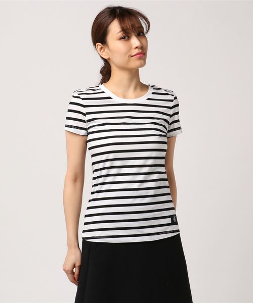 Calvin Klein Jeans(カルヴァンクラインジーンズ)の「ストライプ クルーネックTシャツ(Tシャツ/カットソー・レディース・ブラック/ピンク/ネイビー/イエロー・LARGE/MEDIUM/SMALL/X-SMALL)」の10枚目の写真