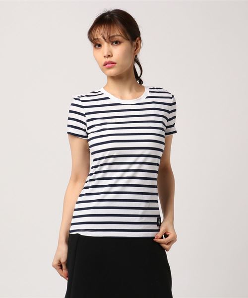 Calvin Klein Jeans(カルヴァンクラインジーンズ)の「ストライプ クルーネックTシャツ(Tシャツ/カットソー・レディース・ブラック/ピンク/ネイビー/イエロー・LARGE/MEDIUM/SMALL/X-SMALL)」の7枚目の写真