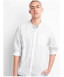 GAP | Gap スタンダードフィット バンドカラーシャツ（リネンコットン）(シャツ/ブラウス)