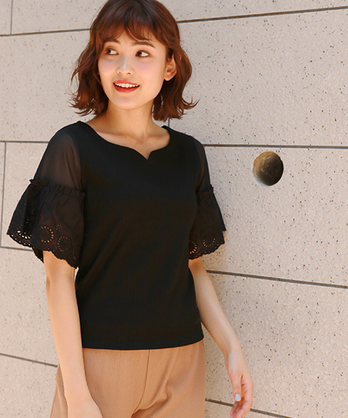 apres jour(アプレジュール)の「ハートネック袖レーストップス【ZOZOTOWN限定アイテム】(Tシャツ/カットソー・レディース・ブラック/ベージュ/オフホワイト・フリー)」の9枚目の写真