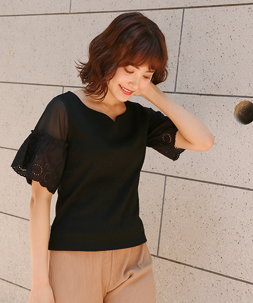 apres jour(アプレジュール)の「ハートネック袖レーストップス【ZOZOTOWN限定アイテム】(Tシャツ/カットソー・レディース・ブラック/ベージュ/オフホワイト・フリー)」の10枚目の写真