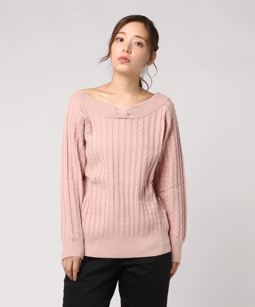 GeeRA(ジーラ)の「2WAYリボンデザインケーブルニット(ニット/セーター・レディース・ライトグレー/ブラック/ベビーピンク/ボルドー・SMALL/MEDIUM/LARGE/X-LARGE/XX-LARGE)」の13枚目の写真