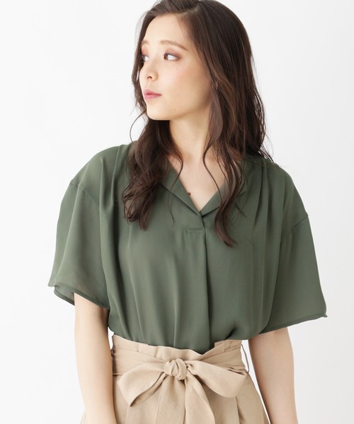 grove(グローブ)の「ジョーゼット切り替えプルオーバー(Tシャツ/カットソー・レディース・ライトグレー/ブラック/カーキ/ダークブラウン・02/03)」の1枚目の写真