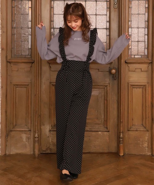 one after another NICE CLAUP（ワンアフターアナザーナイスクラップ）の「フリルサス付き ダブルレースアップパンツ（その他パンツ・レディース・ベージュ/ピンク/ブラック系その他/ドット・FREE）」の4枚目の写真