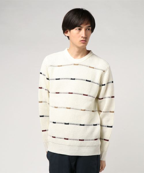M F Editorial エムエフエディトリアル の エムエフエディトリアルメンズ M F Editorial Men カラーボーダークルーネック ニット 白 グレー ニット セーター Wear
