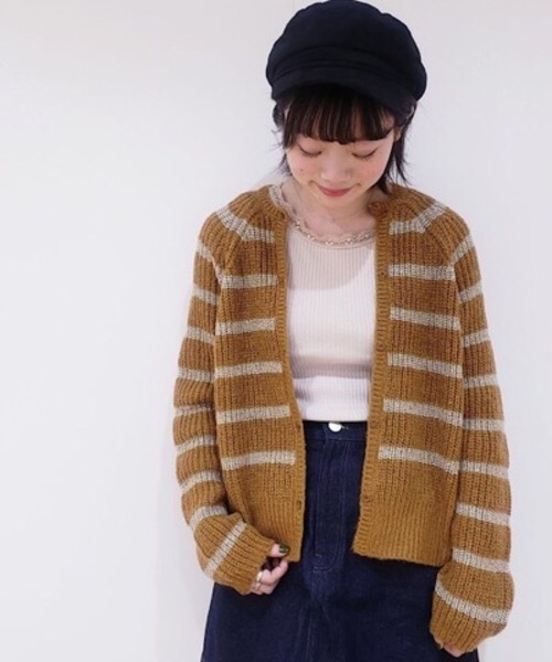 flower（フラワー）の「グリッターボーダーニット（カーディガン/ボレロ・レディース・ブラウン/グレー・FREE）」の2枚目の写真