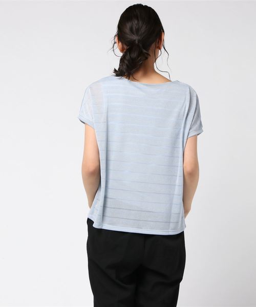 A/C DESIGN BY ALPHA CUBIC（エーシーデザインバイアルファキュービック）の「アンサンブルラメプルオーバー（Tシャツ/カットソー・レディース・グリーン/オフホワイト/ライトグレー/サックスブルー・M size/L size）」の6枚目の写真