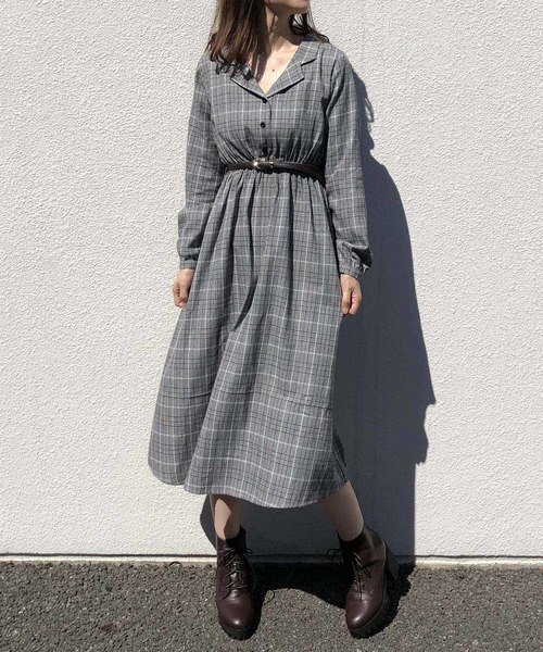 one after another NICE CLAUP(ワンアフターアナザーナイスクラップ)の「【ZOZO限定】開襟レトロアソートワンピース(ワンピース)」|グレー系その他