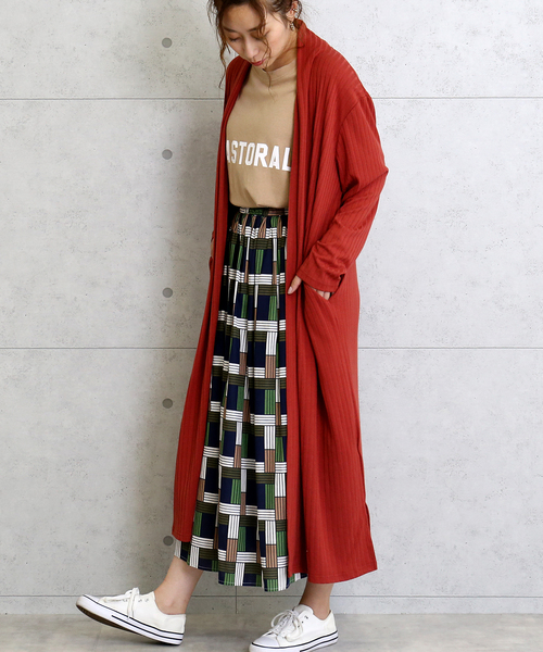 n'ee-ne（ネーネ）の「ワイドテレコ　ロングトッパー（カーディガン/ボレロ・レディース・ブラック/モカ/テラコッタ・M）」の3枚目の写真