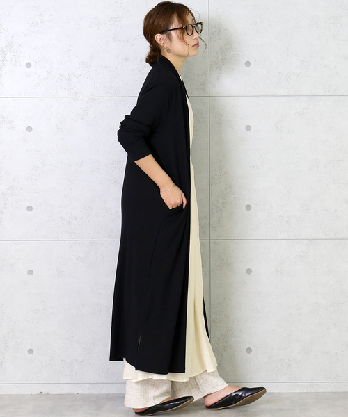 n'ee-ne（ネーネ）の「ワイドテレコ　ロングトッパー（カーディガン/ボレロ・レディース・ブラック/モカ/テラコッタ・M）」の2枚目の写真