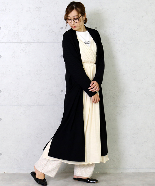 n'ee-ne（ネーネ）の「ワイドテレコ　ロングトッパー（カーディガン/ボレロ・レディース・ブラック/モカ/テラコッタ・M）」の8枚目の写真