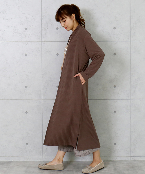 n'ee-ne（ネーネ）の「ワイドテレコ　ロングトッパー（カーディガン/ボレロ・レディース・ブラック/モカ/テラコッタ・M）」の4枚目の写真